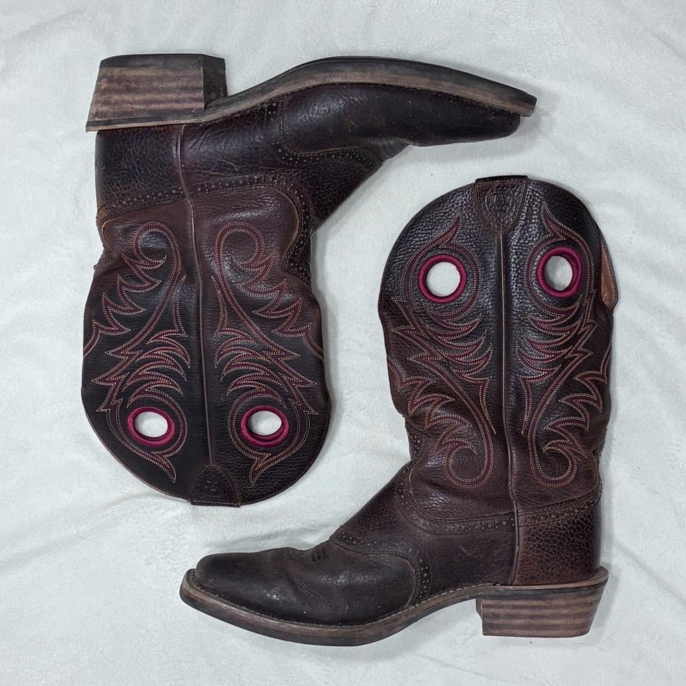 Ariat ATS Roughstock Square Toe Brown Leather Western Work Boots Mens 11 D